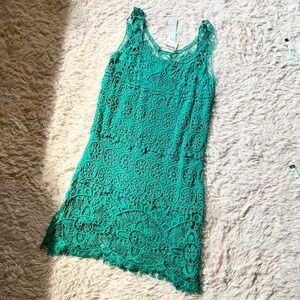 Teal Lace Boho Coquette Hippie Layered Dress Womens L Earthy Jade Crotchet Indie